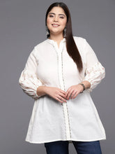 Off White Plus Size Mandarin Collar Printed Pure Cotton Tunic-AP-AHTUCOPG-8060